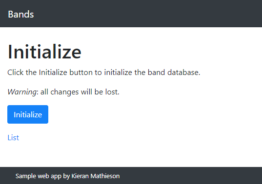 Initialization page